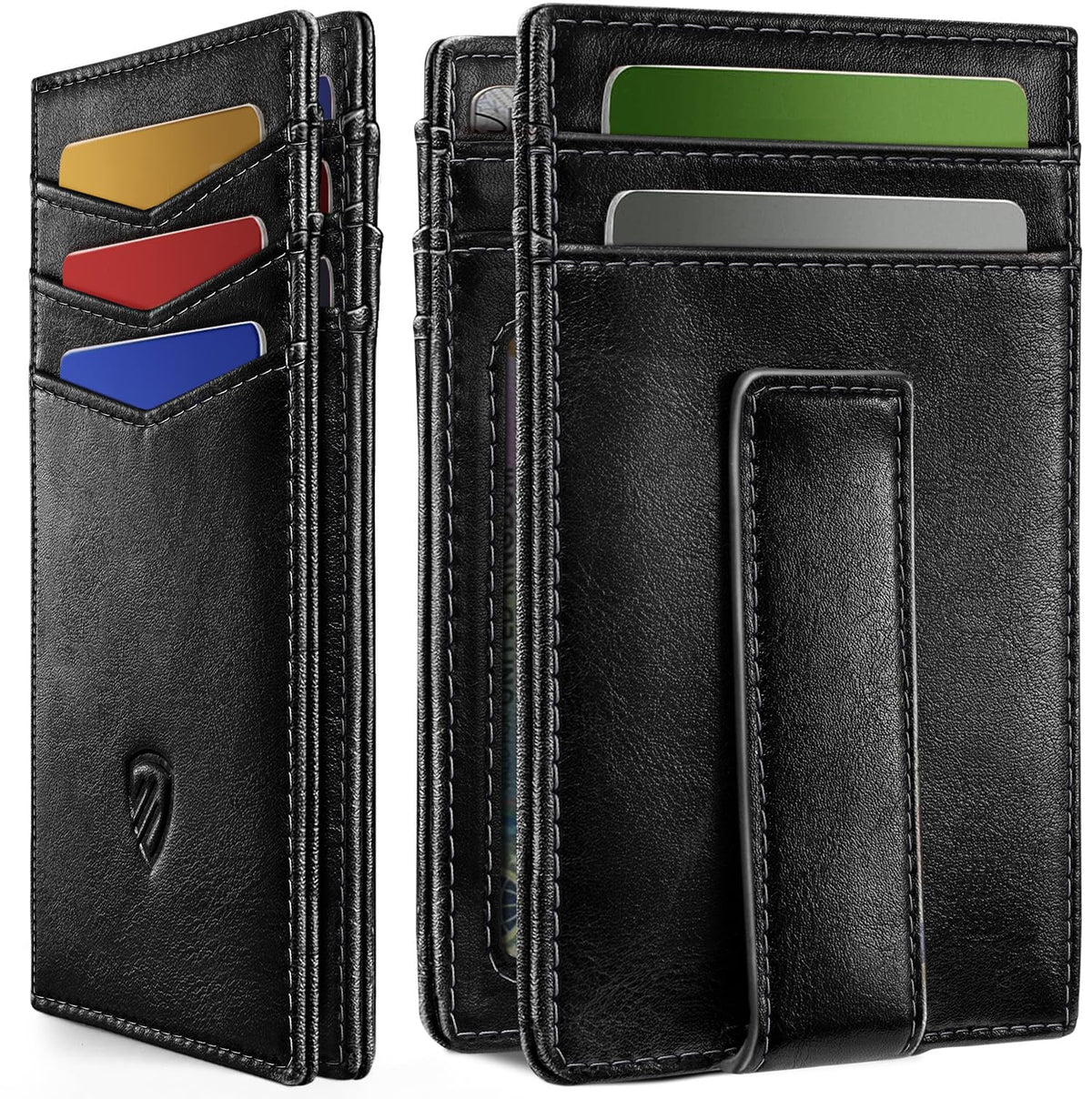 RUNBOX Magnetic Closure Slim Wallet for Men, Leather Front Pocket Wallet Holds 12 Cards, Rfid Blocking Card Wallet with Money Clip, Gifts for men