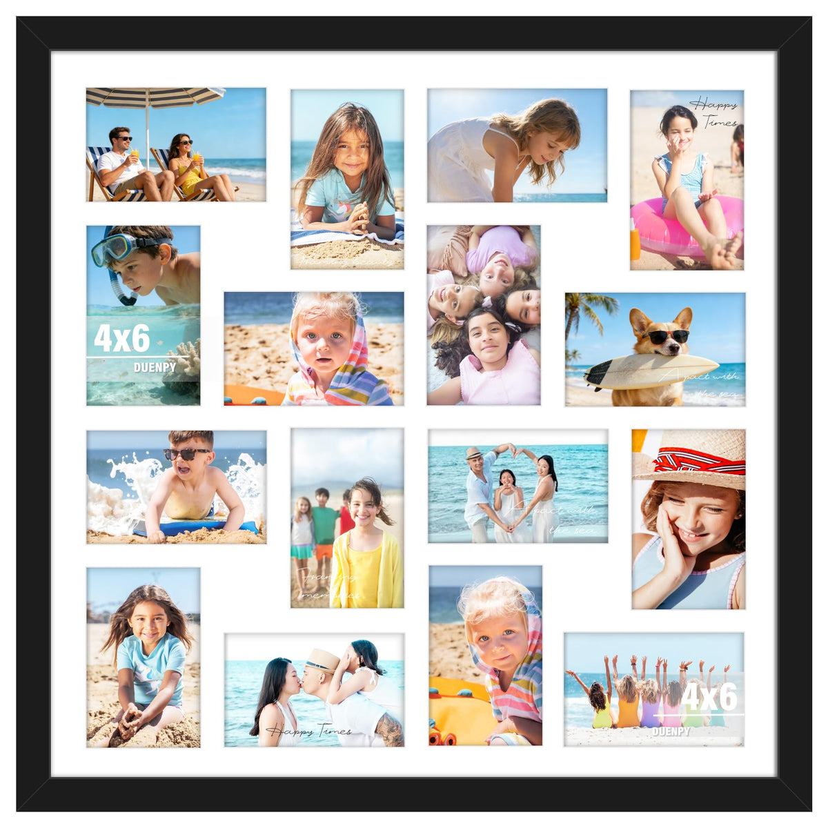 DUENPY 22x22 Picture Frame 4x6 Collage Picture Frame Displays Sixteen 4x6 inch Photos Collage Wall Decor Wall Hanging Black