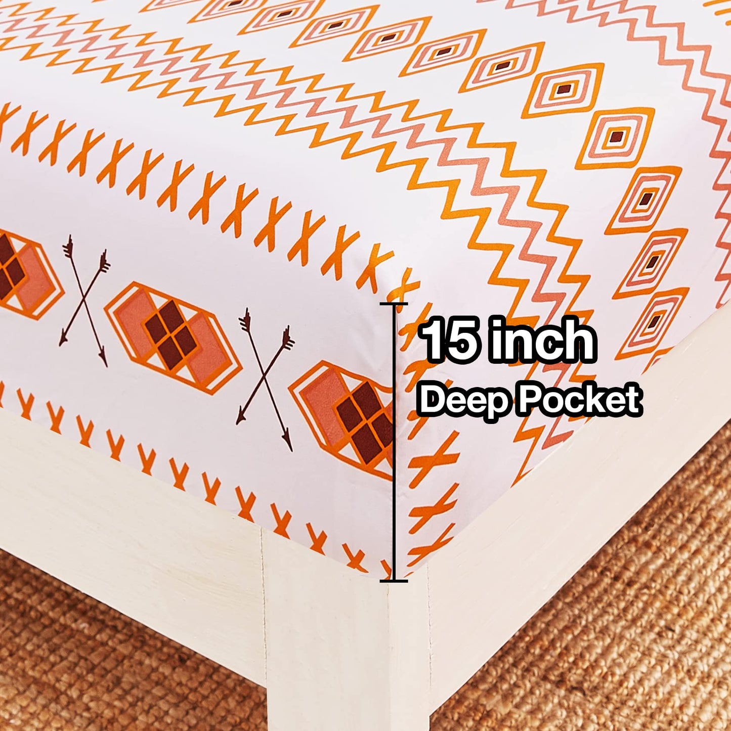 JSD Geometric Printed Sheet Set Queen, 4 Piece Soft Orange Pattern Microfiber Sheets Extra Deep Pocket