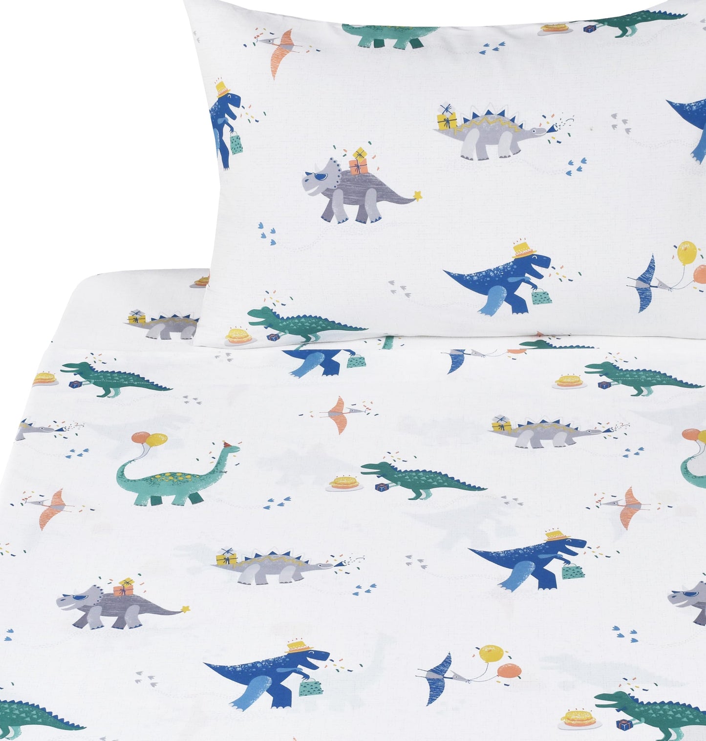 J-pinno Dinosaur Balloon Cake Gift Happy Birthday Party Full Sheet Set Boys Girls Bedroom Decoration Gift, 100% Cotton, Flat Sheet + Fitted Sheet + Pillowcase Bedding Set