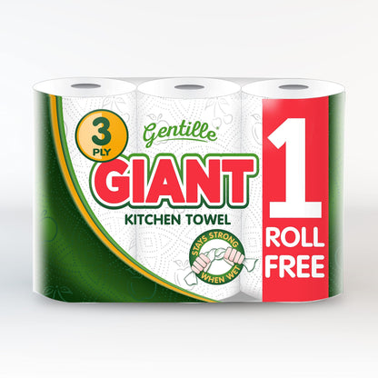 Gentille Giant 3 Ply Thickness Paper Towel | Extra Strong, Absorbent, Tough, Durable Kitchen Roll | Multipurpose Bulk Pack (18)