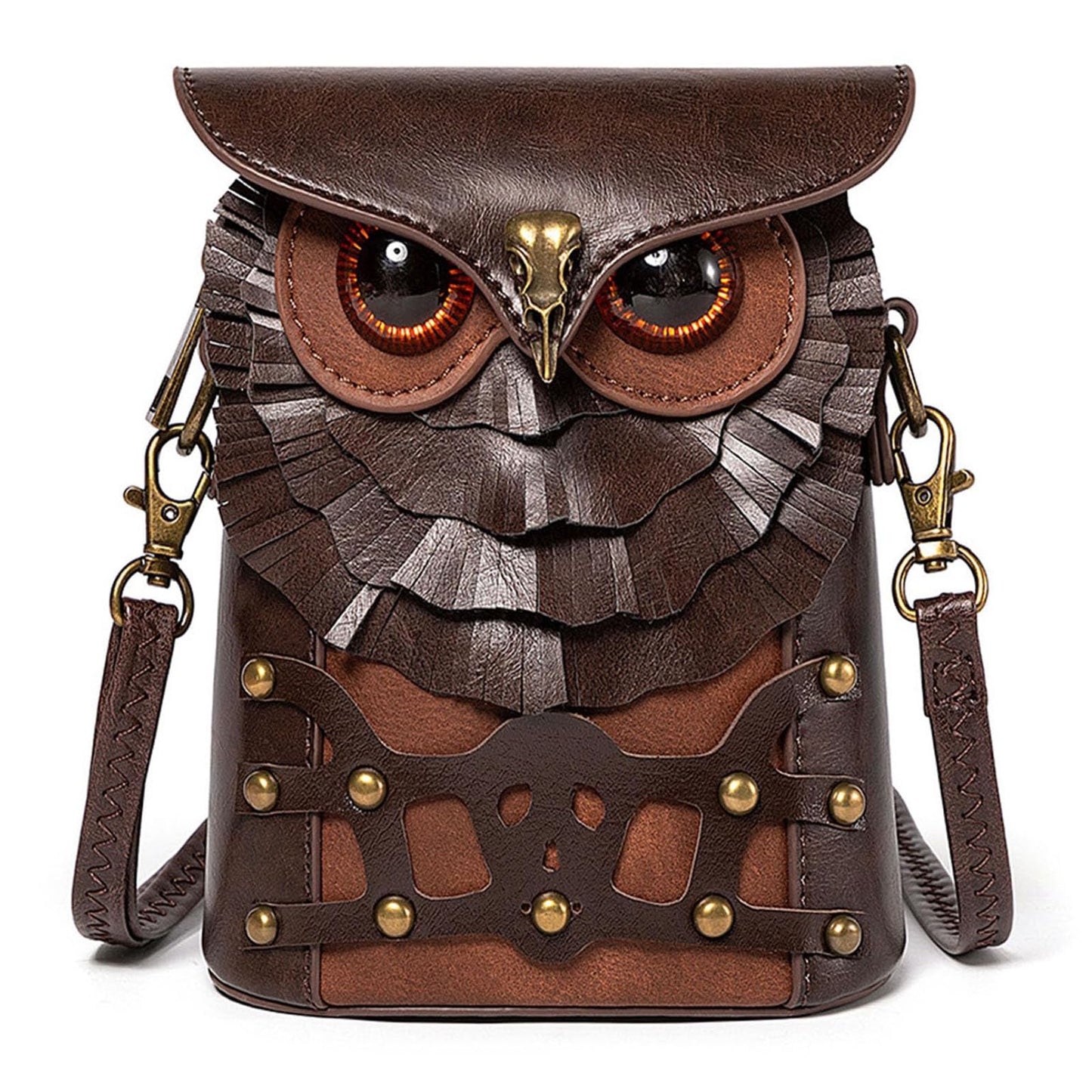 Small Crossbody Bag Shoulder Purse Leather Belt Pouch Travel Phone Holder Punk Medieval Vintage Festival Costume Accessory (Owl)