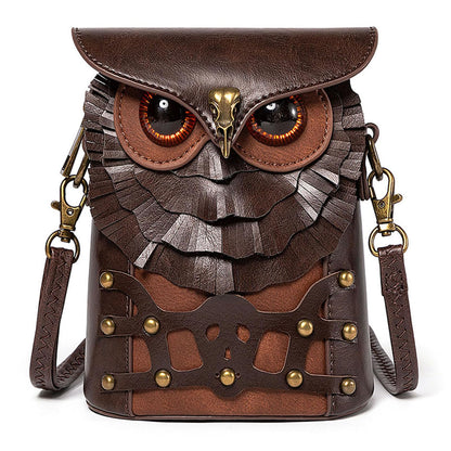 Small Crossbody Bag Shoulder Purse Leather Belt Pouch Travel Phone Holder Punk Medieval Vintage Festival Costume Accessory (Owl)