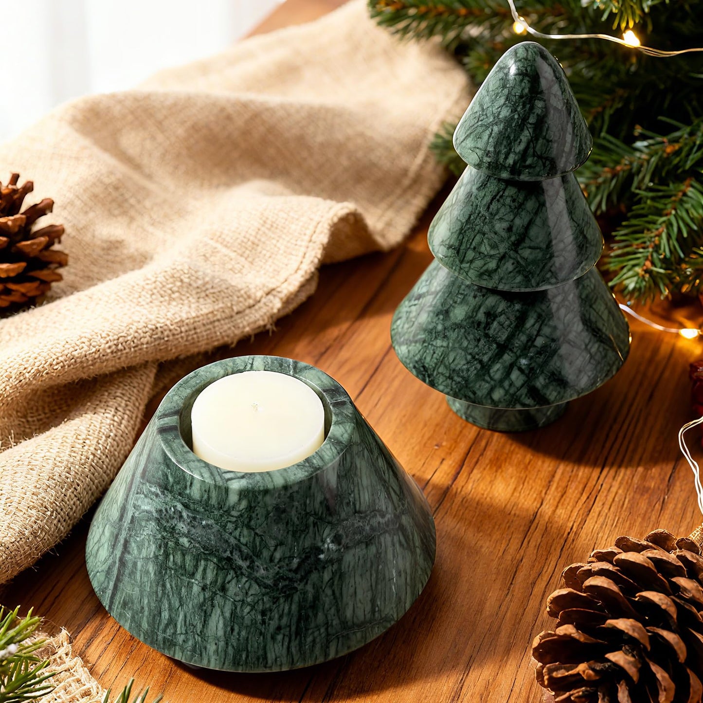 Koville Marble Christmas Tree - Dual-Use Candle Holder, Natural Stone Holiday Decor for Home & Gift Giving
