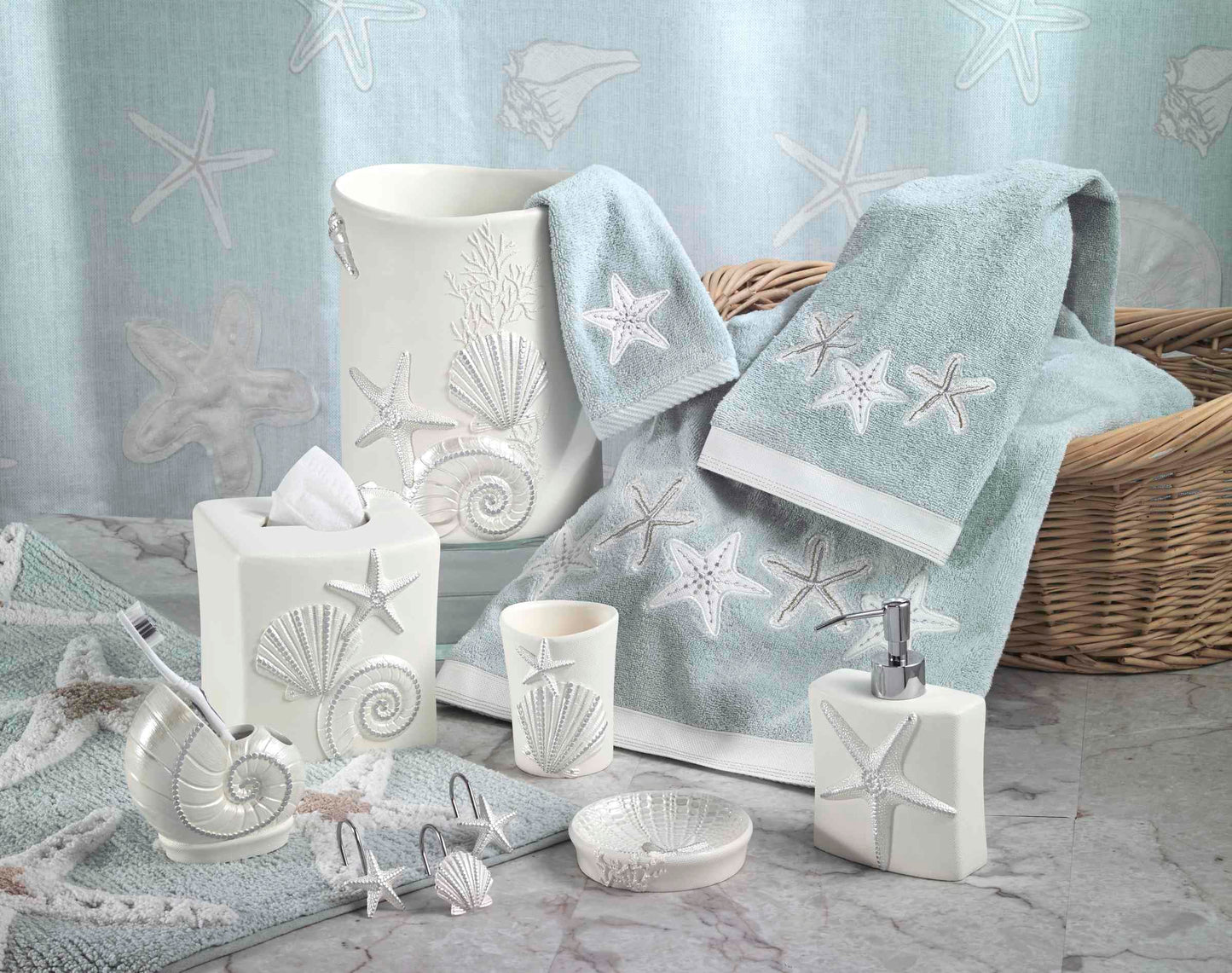 Avanti Linens - Toothbrush Holder, Seashell Inspired Bathroom Accessories, Guest Bathroom Essentials (Sequin Shell Collection)
