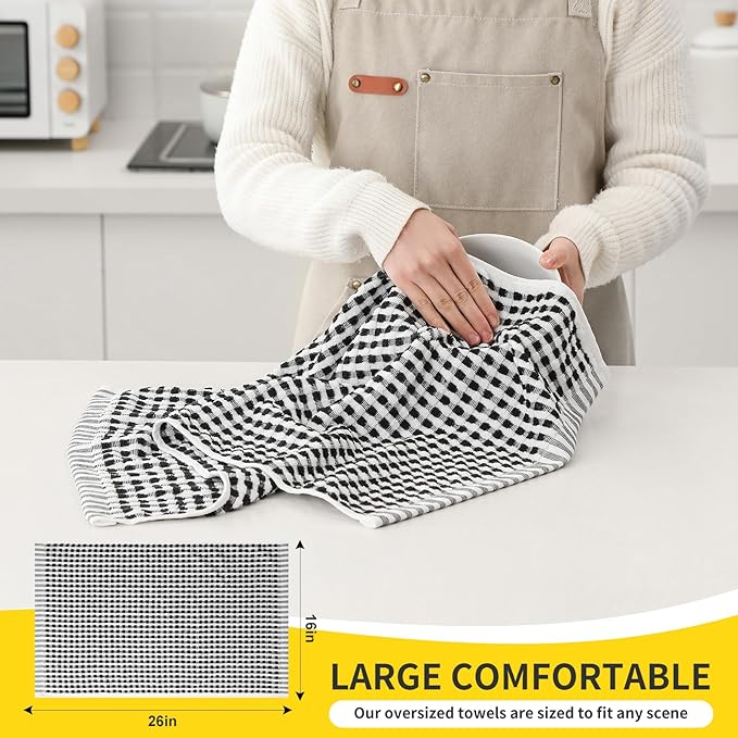 SALAS Cotton Dish Towels for Kitchen Drying Dishes, Lattice Terry Kitchen Cloths