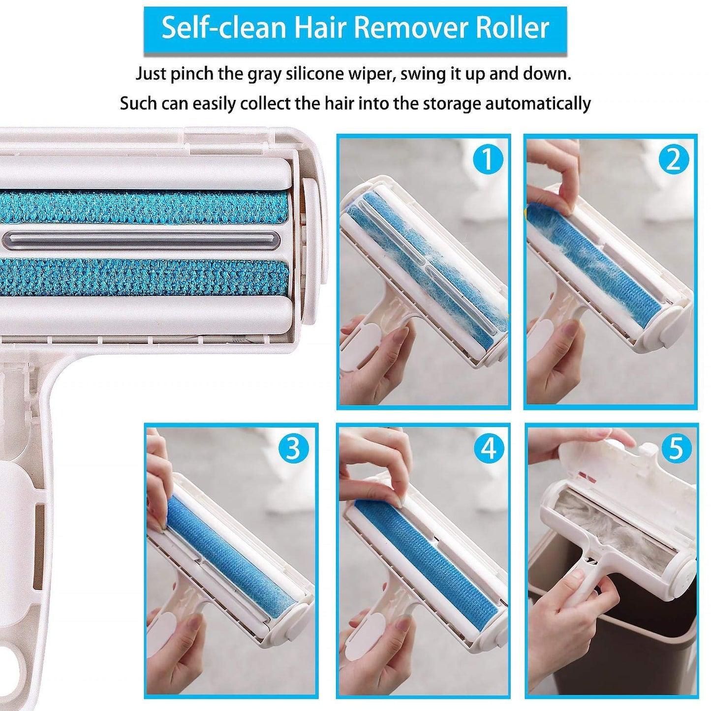 ACE2ACE Pet Hair Remover Roller, Reusable Animal Hair Removal Brush for Dogs and Cats, Easy to Clean Fixed Areas Pet Fur from Carpet, Furniture, Rugs, Stairs, Bedding and Sofa