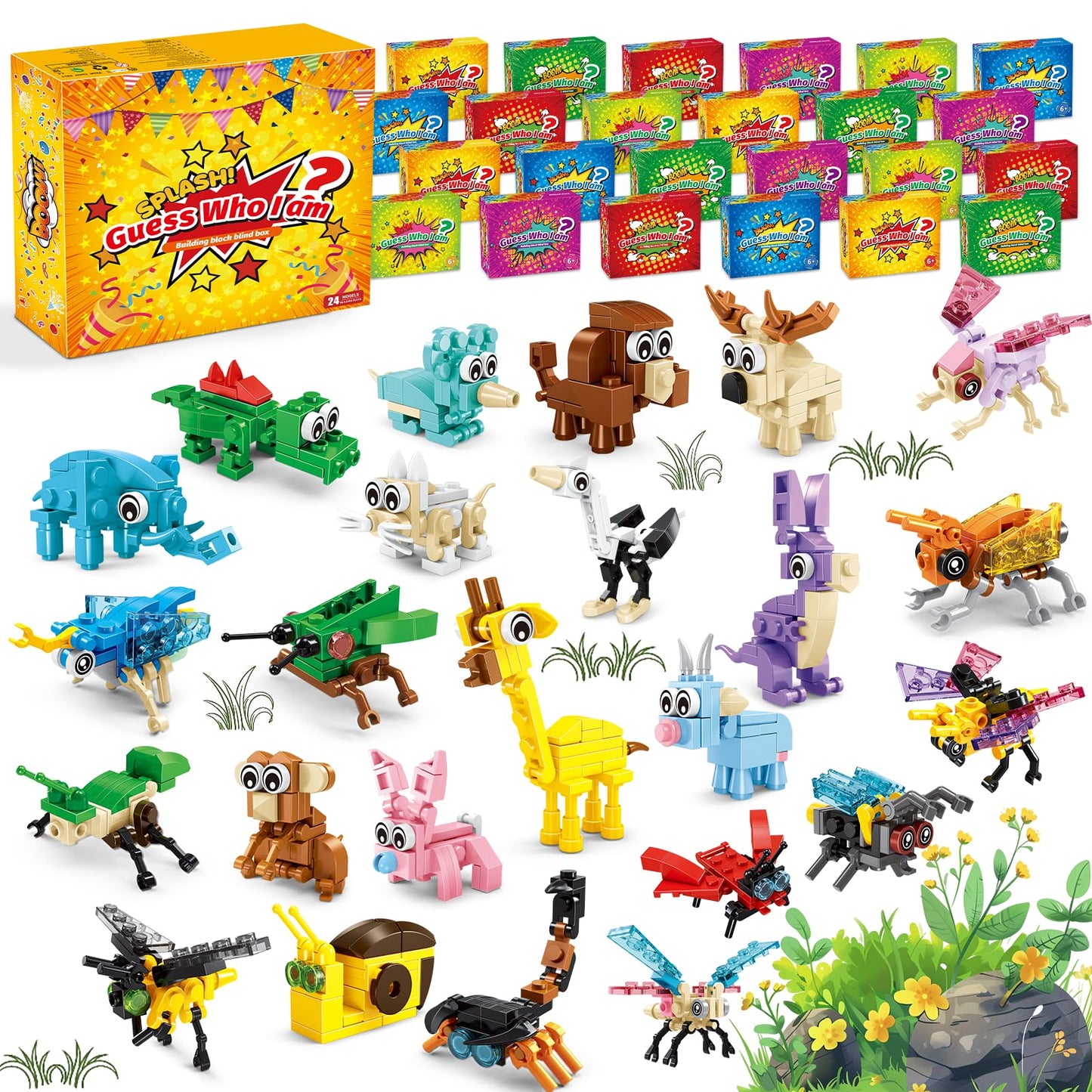 Party Favors for Kids - 24 Pack 72 Kinds of Animals Building Block Toy Goodie Bags Fillers Classroom Carnival Prizes Stuffers Gifts Building Set, Christmas Birthday Gift for Boys Girls Ages 6-12
