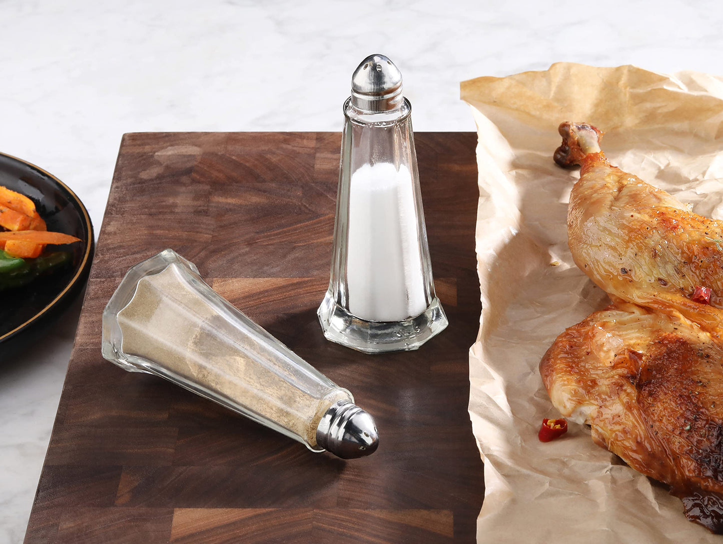 New Star Foodservice Glass Tower Salt and Pepper Shakers, 1 oz Set of 12, Clear Glass Shakers with Stainless Steel Tops for Restaurants and Tabletop Use