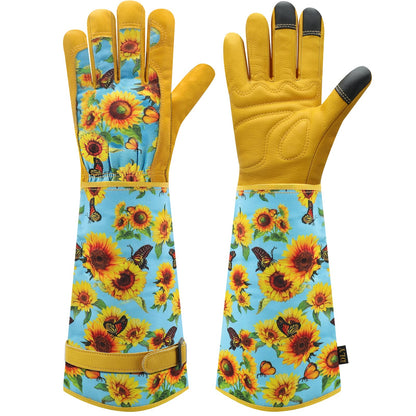 DLY Gardening-Gloves-for-Women, Thorn-Proof Long-Leather Garden Gloves, Rose/Blackberry Pruning Heavy Duty Gardening Work Gauntlet with Forearm Protection - Medium
