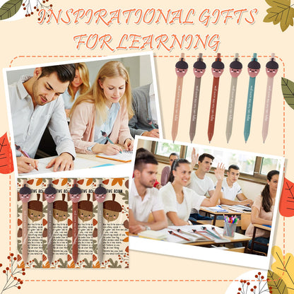 Saypacck 30 Set Thanksgiving Gift Bulk for Coworkers Positive Acorns Ballpoint Pens with Inspirational Positive Cards Emotional Appreciation Fall Gifts for Staff Friend Office Supplies Party Decor