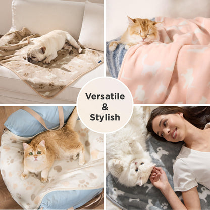 Bedsure 1 Pack 3 Pet Blankets, Super Soft Fluffy Premium Fleece Flannel Portable Throw Dog Blankets for Small Dogs, Printed Cat Puppy Blanket Grey/Brown/Blue Small(20x30 inch)