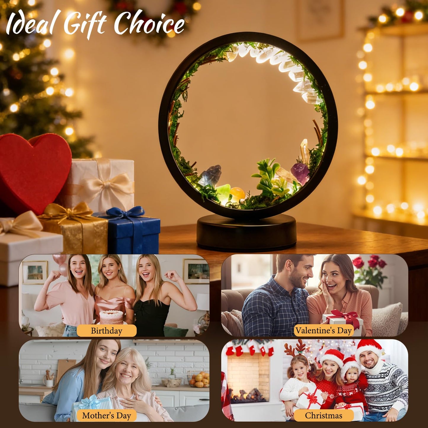 Runyangshi Forest Style Bedroom Night Light USB Port 3 Colours Dimming Mode Bedside Lamp Natural Clear Quartz Single Crystal Healing Crystal Night Lamp for Bedroom Office Home Decor Gift
