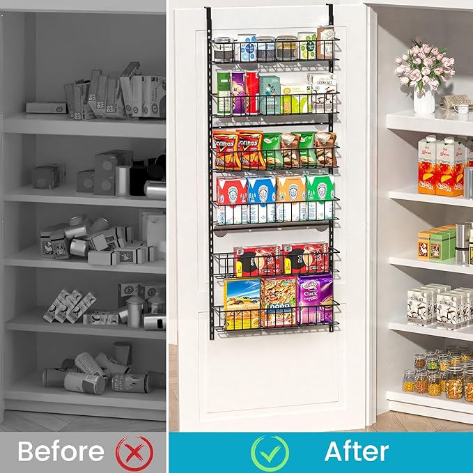 6-Tier Pantry Door Oragnizer, Over The Door Pantry Organizer Rack and Storage
