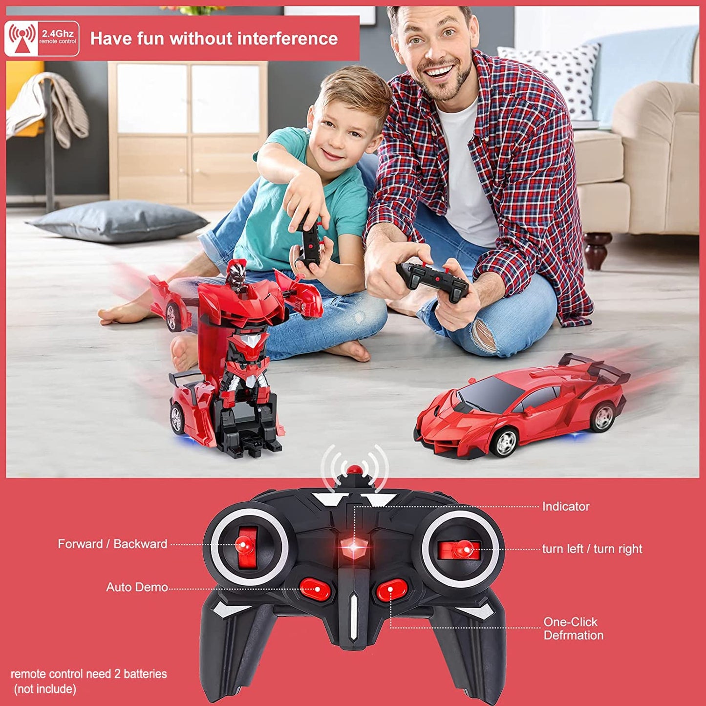 Thedttoy Transforming Toys Remote Control Transform Car 2 in 1 Remote Control Cars for Kids Boys Ages 4-11 Deformation Robot RC Car for Kids Boys Girls (Red)