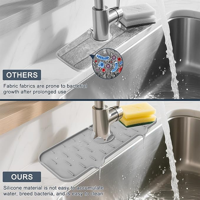 Kitchen Faucet Sink Splash Guard, Silicone Faucet Water Catcher Mat – Sink