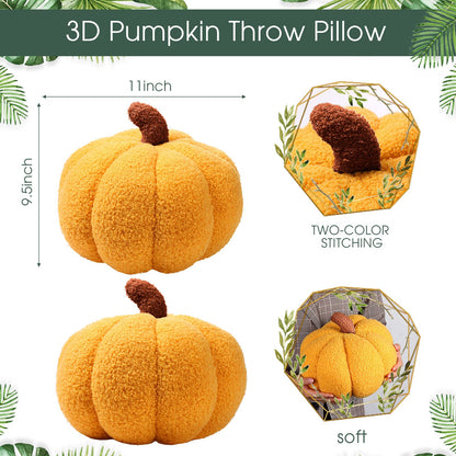 Queekay 2 Pcs Simulated Pumpkin Pillow Plush 3D Cushion Fall Halloween Decoration Pumpkin Stuffed Throw Pillow for Autumn Thanksgiving Christmas Home Sofa(Ginger,11 x 9.5 inch)