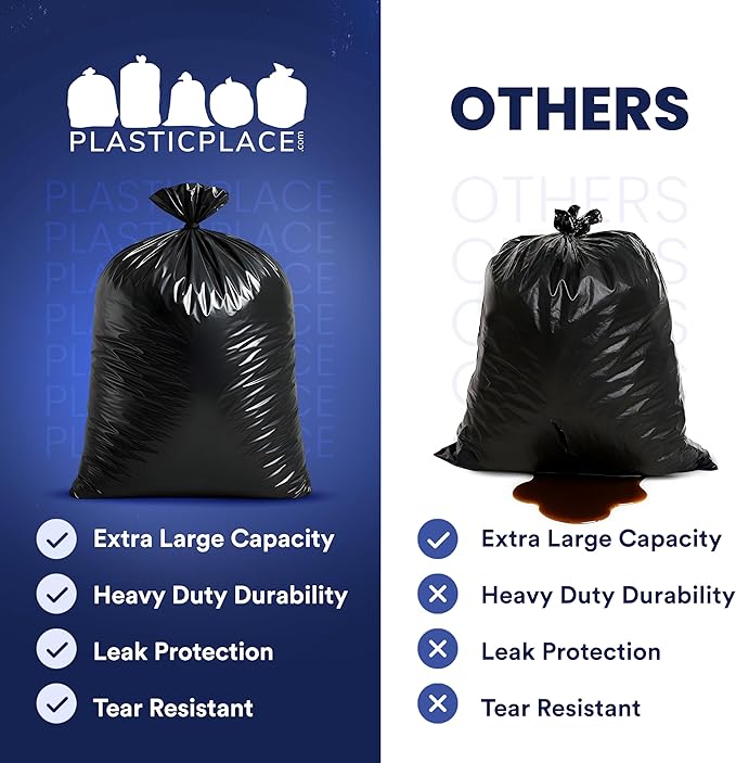 Plasticplace 95-96 Gallon Garbage Can Liners Heavy Duty 1.5 Mil Black Trash