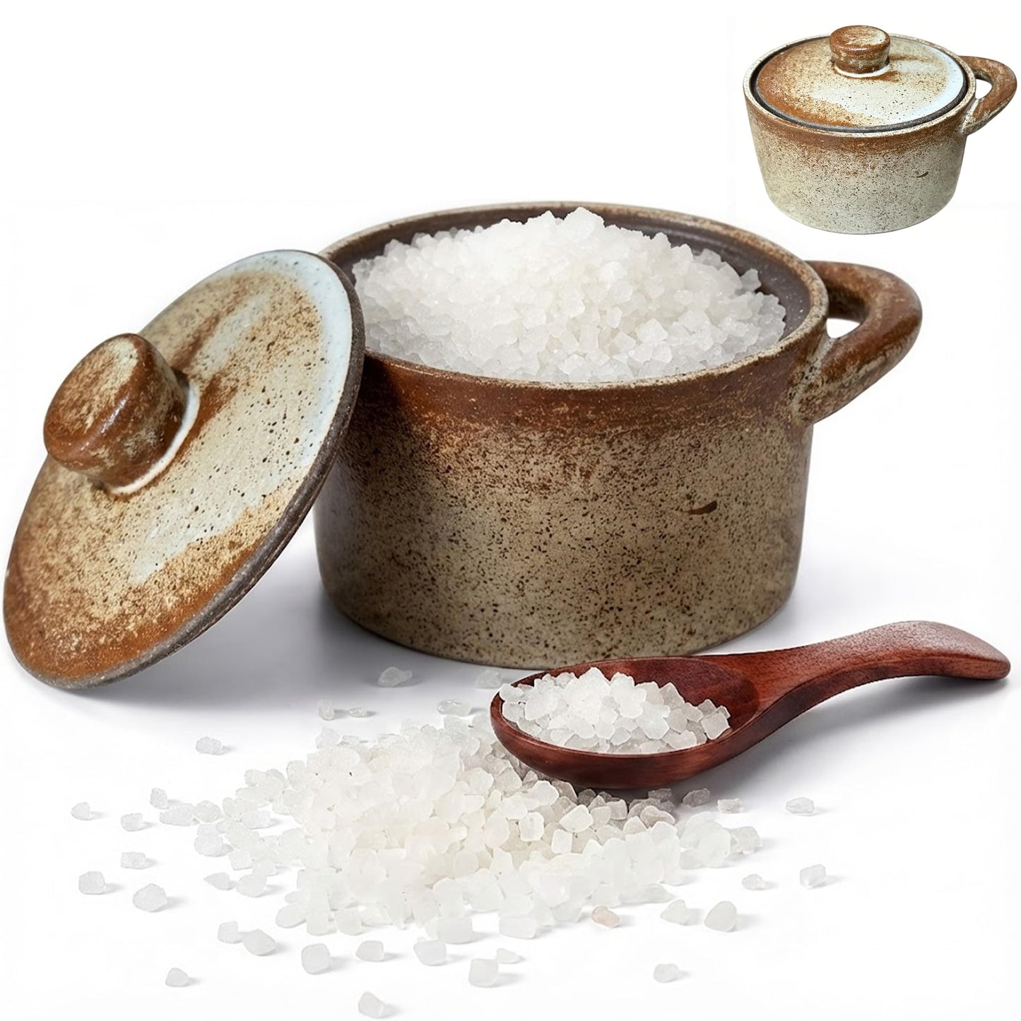 BSTUR 2 Pack Speckled Ceramic Salt Cellar with Lid – Rustic Farmhouse Ceramic Salt Holder, Countertop Bowl, Storage Container, Well Dish Jar for Spices (Retro Color)