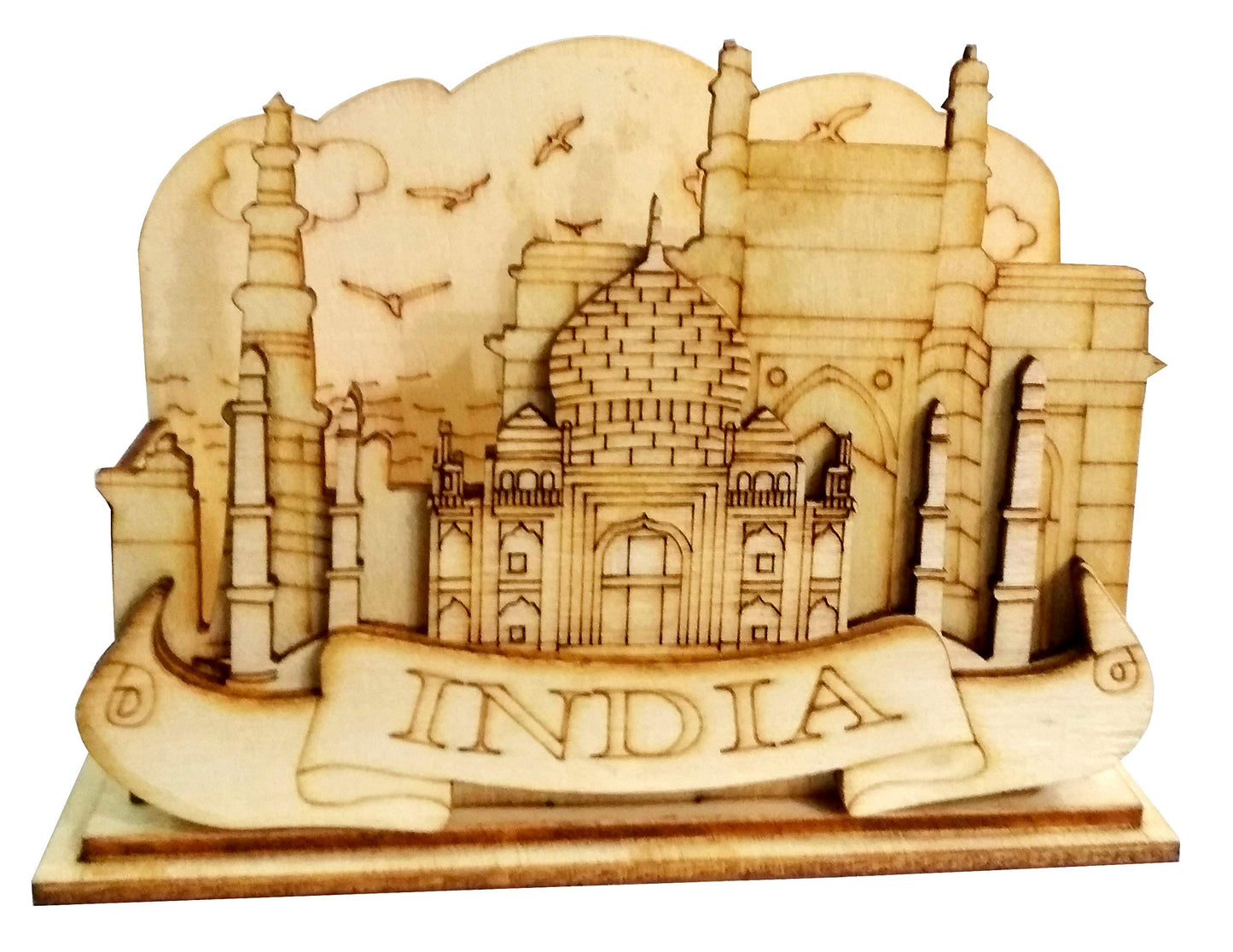Purpledip Wooden Visiting Cards Holder Office Table Gift for Employees: Taj Mahal (11670)
