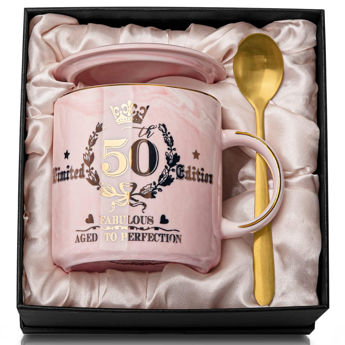 Best Friend Birthday Gifts for Women, Friendship Gifts for Women, Unique Birthday Valentines Day Gift Ideas for Her, Friends Female, Besties, BFF Ceramic Marble Coffee Mug Gift Box Printed Gold 14 oz