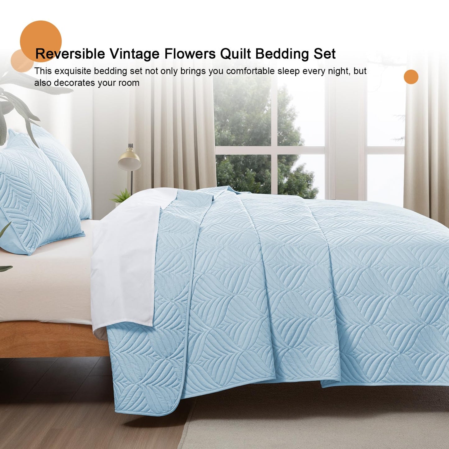 Whale Flotilla Extra Soft Full Queen Quilt Bedding Set, Lightweight Light Blue Bedspreads Quilts Queen Size with Modern Pattern, Reversible 3-Piece Coverlet with 2 Pillow Shames for All Seasons