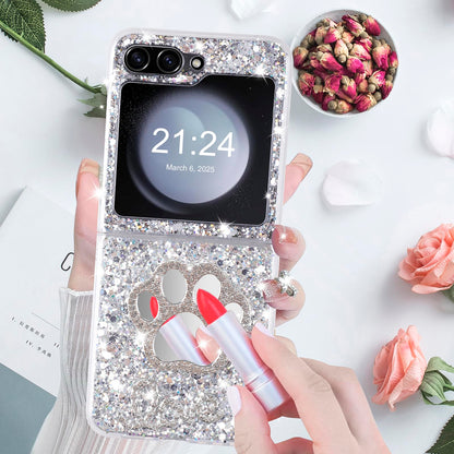 DAKORIE Galaxy Z Flip 5 Case Glitter Love Paw Mirror Flip Protective Cover for Samsung Galaxy Z Flip 5 2023 5G for Women Girl - Paw