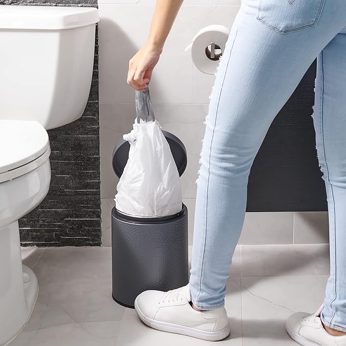 Plasticplace 6 Gallon Trash Bags White Drawstring Garbage Can Liners, 17” x 20”