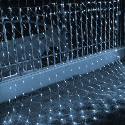 Dazzle Bright Christmas 360 LED Net Lights, 12FT x 5 FT Connectable Waterproof String Lights Clear Wire with 8 Modes, Christmas Decorations for Indoor Outdoor Xmas Party Yard Garden Decor (White)