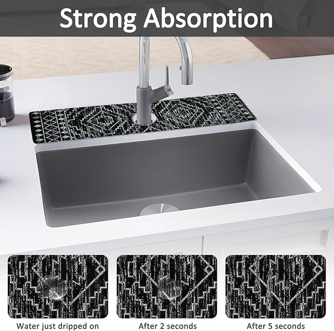 2PCS 24" X 5.5" Kitchen Sink Splash Guard Faucet Mat Aztec Super Absorbent Fast