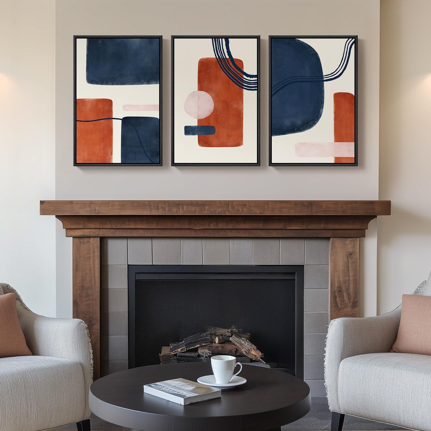 Framed Boho Sage Green Wall Art for Living Room, Large Mid Century Modern Tropical Leaf Canvas Artwork for Walls, 3 Piece Beige Orange Bohemian Wall Art Prints for Bedroom Kitchen Hallway, 16x24 Inch