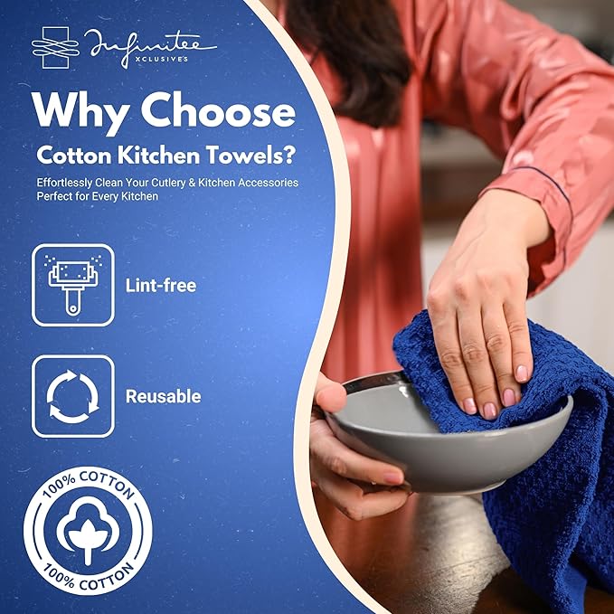 Infinitee Xclusives Premium Kitchen Towels – Pack of 3, 100% Cotton |15 x 25|