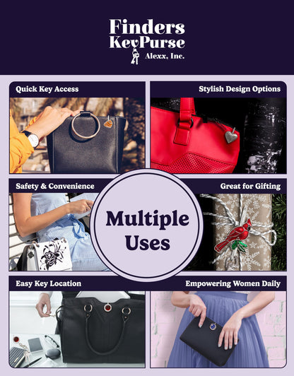 Women’s Bag Charm Key Finder, Car Keychain Hook, Cute Purse Organizer & Tote Bag Accessories, Gifts for Mom - Silver Floral