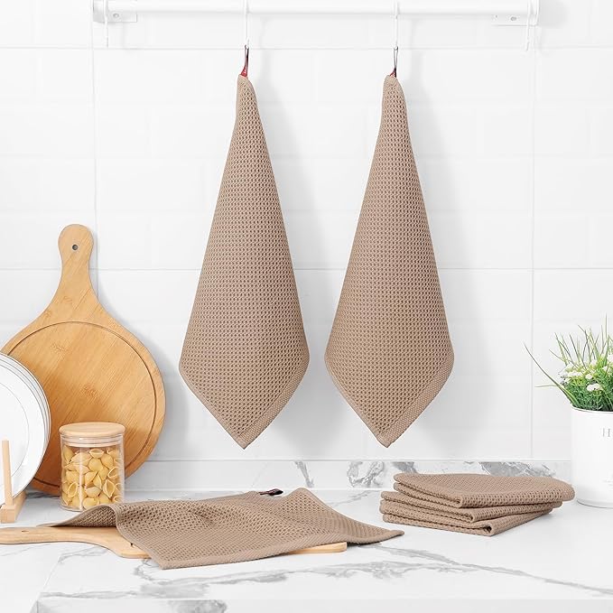 Kitinjoy 100% Cotton Kitchen Dish Cloths, 8 Pack Waffle Weave Ultra Soft