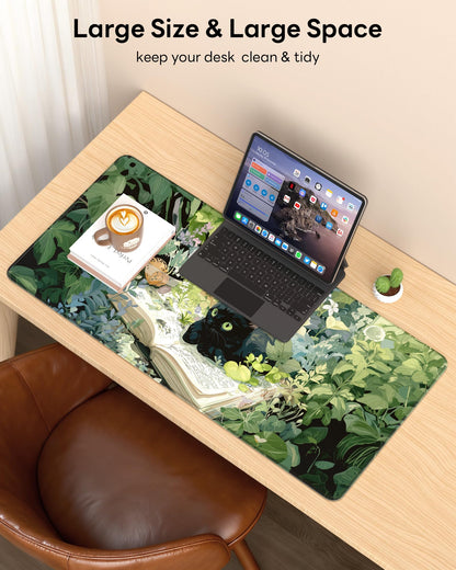 Velluxion XL Gaming Mouse Pad, 31.5x15.7'' Large Desk Mat with Anti-Slip Rubber Base & Stitched Edges for Gaming, Office, Home, Reading Cat