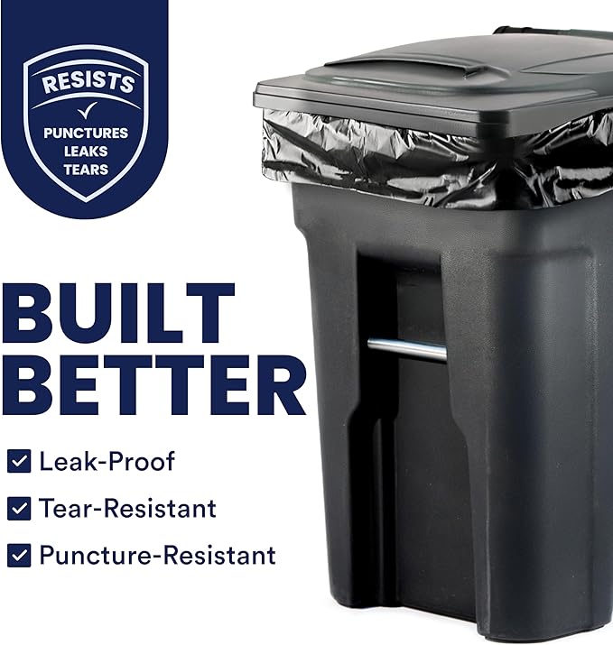Plasticplace 95-96 Gallon Garbage Can Liners Heavy Duty 1.5 Mil Black Trash