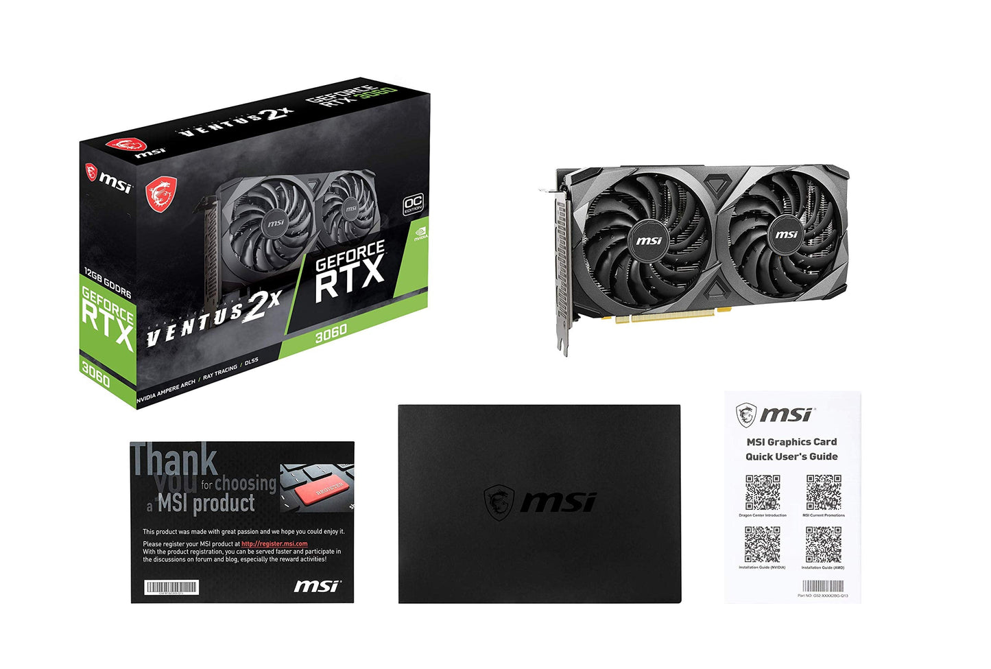 MSI GeForce RTX 3060 VENTUS 2X 12G OC Gaming Graphics Card - 12GB GDDR6, 1807 MHz, PCI Express Gen 4, 192-bit, 3x DP (v1.4), HDMI 2.1 (Supports 4K)