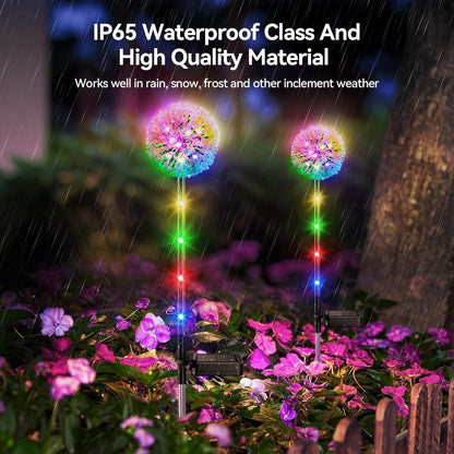 BUCASA Solar Lights Outdoor Garden, 4 Pack Dandelion Garden Lights with 16 Colourful LEDs, Waterproof Solar Flower Lights for Lawn Yard Garden Ornaments Outdoor Christmas Decorations