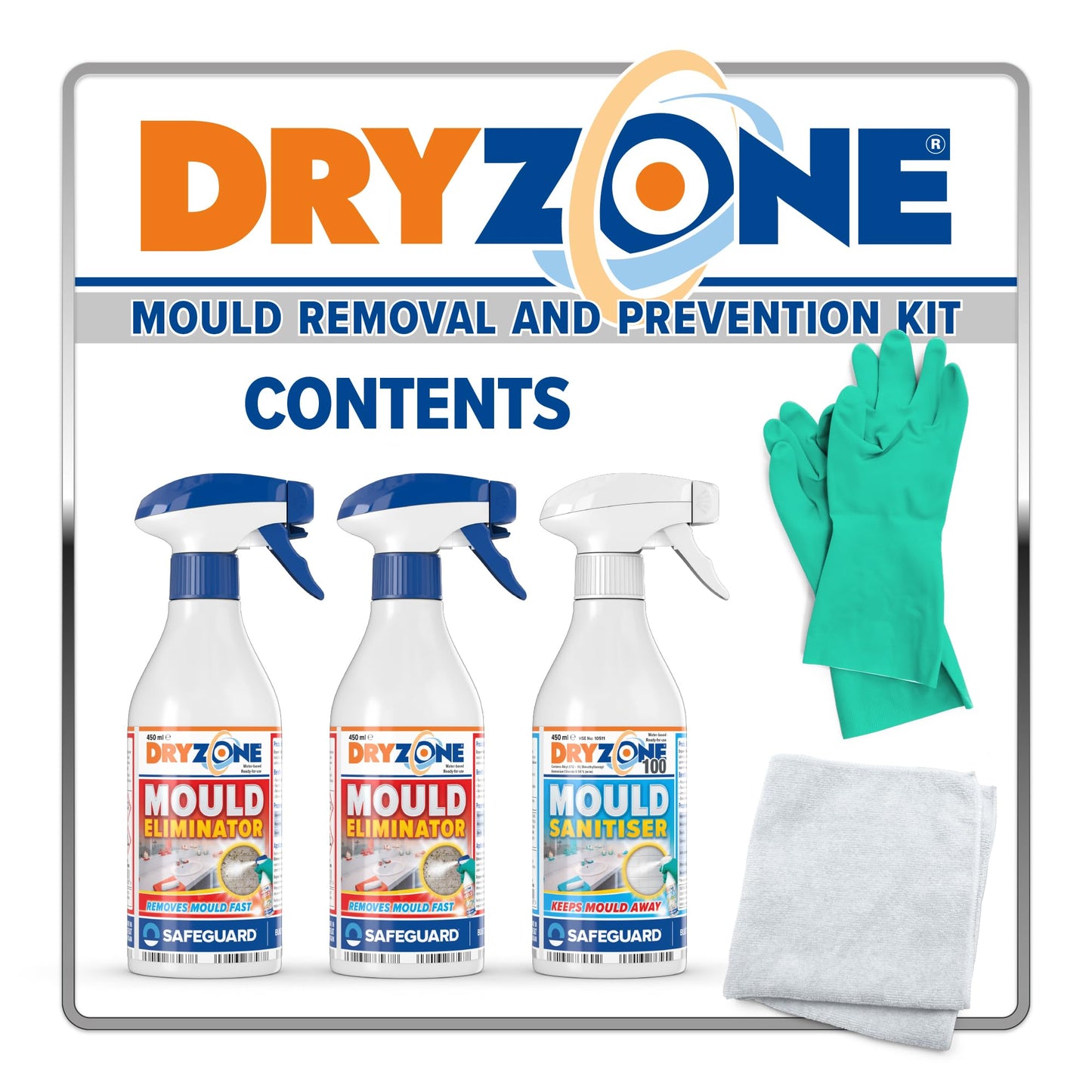 Dryzone Mould Remover and Prevention Kit (3 x 450ml spray) – The definitive long-term solution to Mould. Dual-Action Mould Remover & Sanitiser Spray.