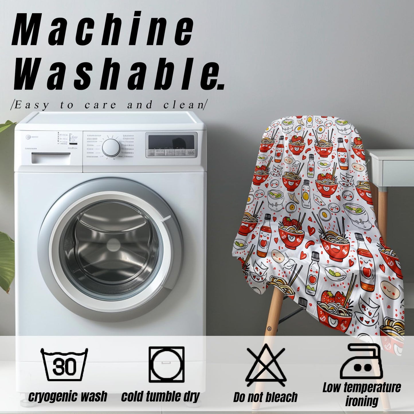 Ramen Noodles Throw Blanket for Adults Kids, 50x60 in, Food Theme Flannel Blankets for Bedroom, Couch, Travel, Home Decor, Fuzzy Soft Cozy Warm Gifts