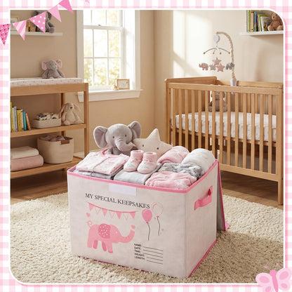 LemonRoad 16x12x12inch Baby Memories Keepsake Box Baby Shower Elephant First Keepsake Box New Parent Newborn Baptismal Birthday Gift for Mementos Travel Loved Ones Treasured Keepsakes (Pink)