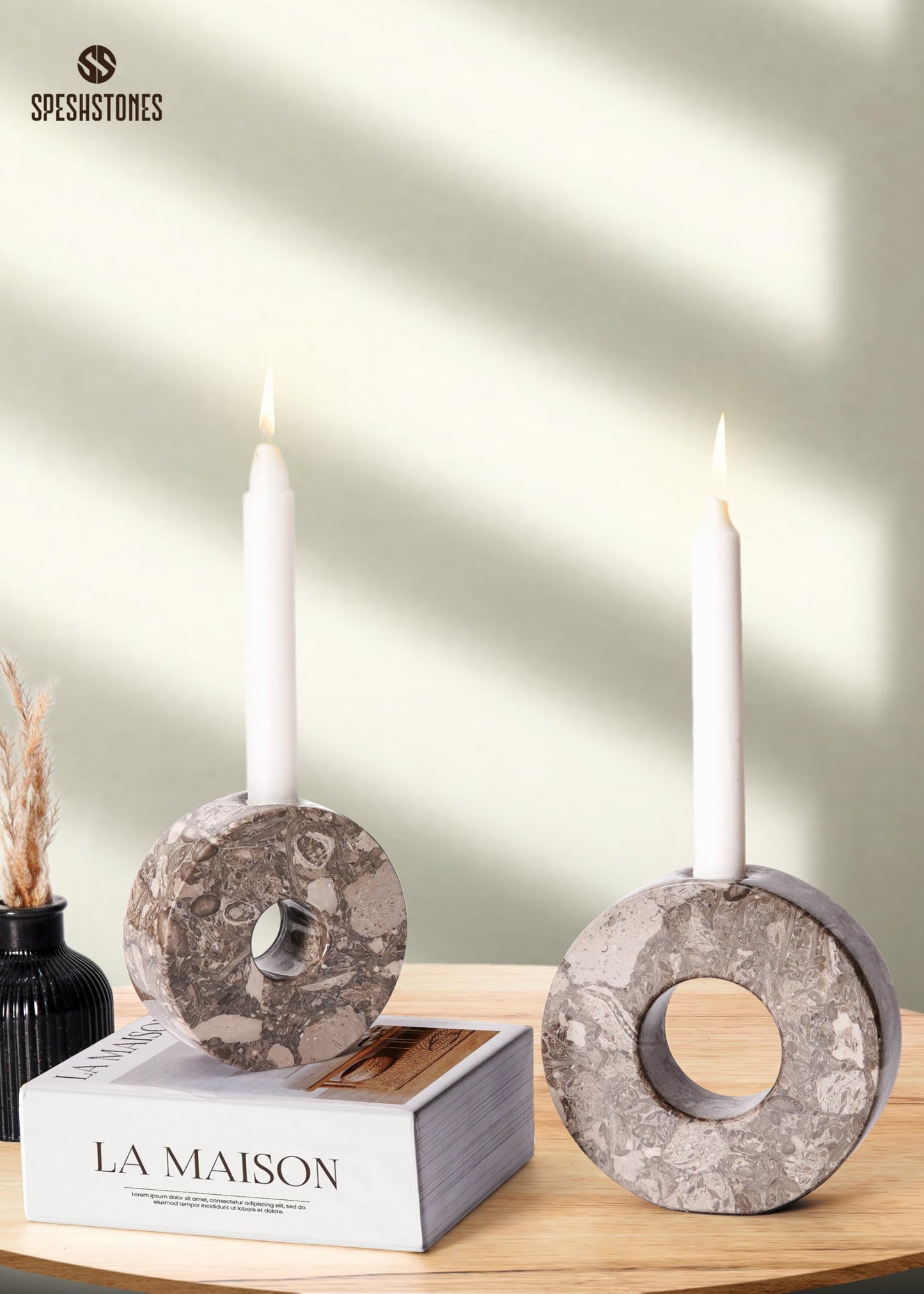 SPESHSTONES Marble Candle Holder Set of 2 Handmade Candlestick Holders for Taper Candles, Stone Candle Holders for Candlesticks, Centerpieces for Tables & Entryway Table Decor, Candle Stick Holders