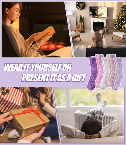 NOCIN COLOR Womens Fuzzy Socks Cozy Fluffy Slipper Soft Winter Warm Home Sleeping Christmas Socks（5 Pairs Solid Color D）