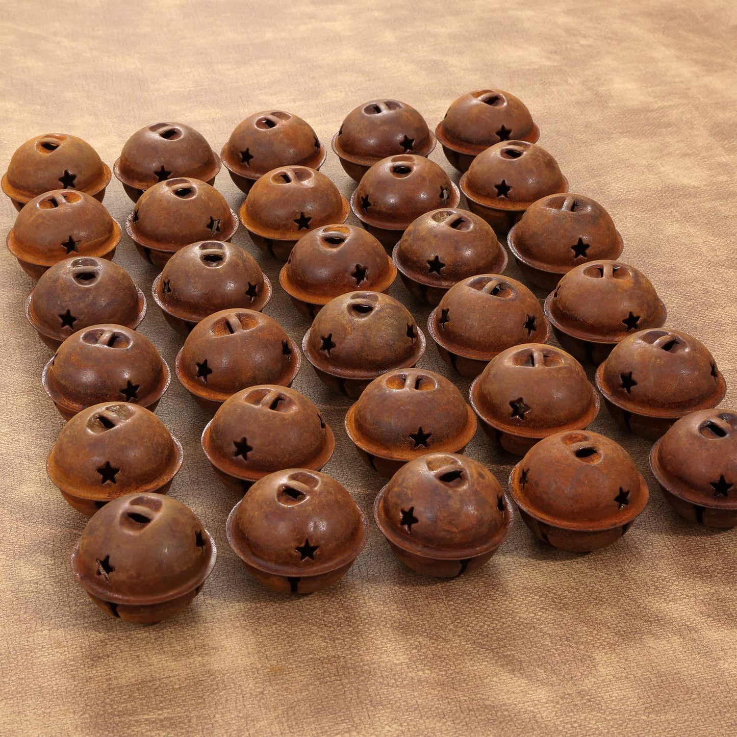 30 Pieces Christmas Rustic Bells Metal Sleigh Rusty Bells Primitive Look Bells Star Cutouts for Holiday Craft Home Decoration