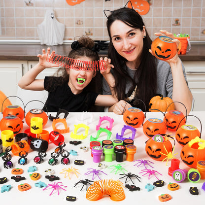 SpringFlower 336 PCS Halloween Party Favors,48 Pack Prefilled Pumpkins With Toys, Halloween Party Favors Bulk Kids Trick or Treat & Classroom School Rewards, Halloween Gifts