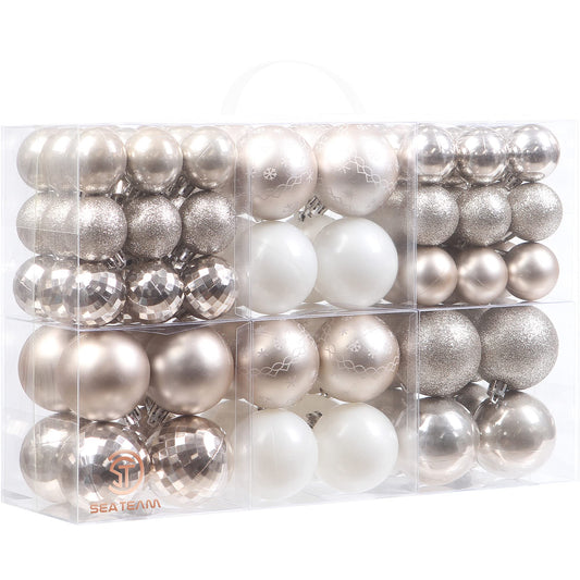 Sea Team 86-Pack Shatterproof Champagne Christmas Ball Ornaments Set, Assorted Multi-Sized Hanging Baubles, Xmas Tree Decorations, Seasonal Décor for Holiday Wreath Garland, Hooks Included