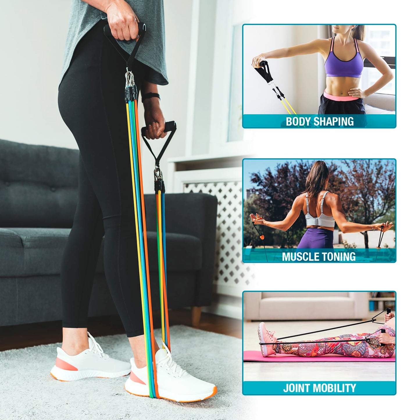 Beenax Resistance Bands Set with Handles - Heavy Duty 12pcs Exercise Bands, Up to 100/150/200/250 LBS - Fitness Training Tubes for Home, Gym, Physio - Handles, Ankle Straps, Door Anchor, Carry Bag