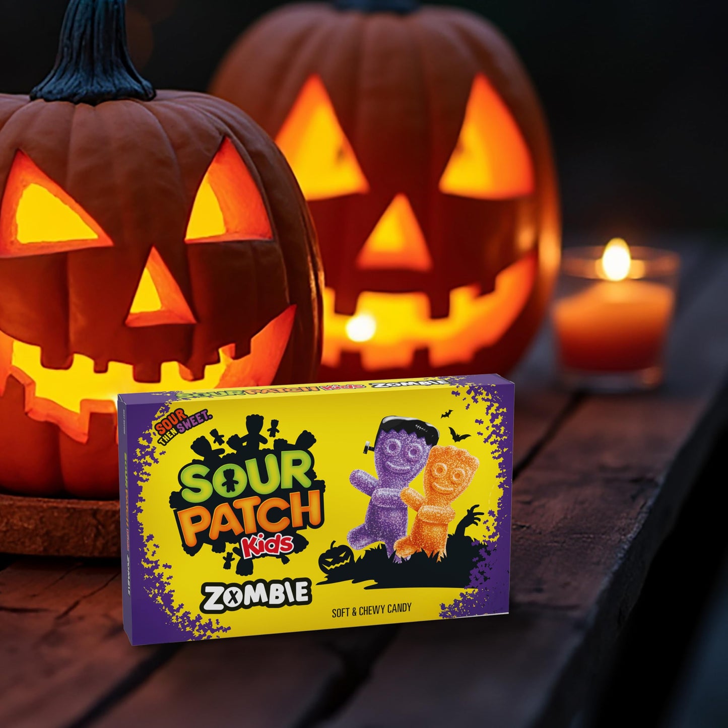 SOUR PATCH KIDS Zombie Orange & Purple Soft & Chewy Halloween Candy, Bulk Candy, 12 - 3.5 oz Trick or Treat Boxes
