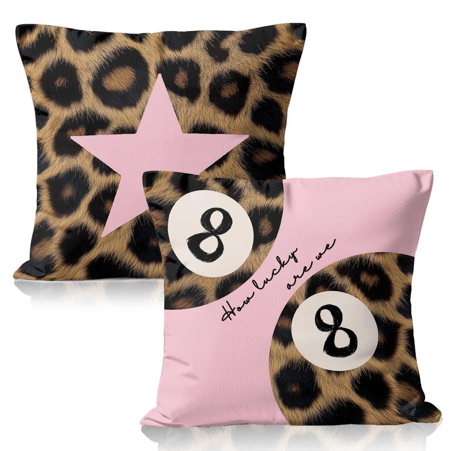 Xiyurlk Cheetah Leopard Lover Gifts for Women,Preppy Star Lucky 8 Ball,Cheetah Leopard Print Room Decor Pillow Cover 18x18 Set of 2,Coquette Preppy Pillow Covers for Girls Room Dorm Apartment Decor(6)