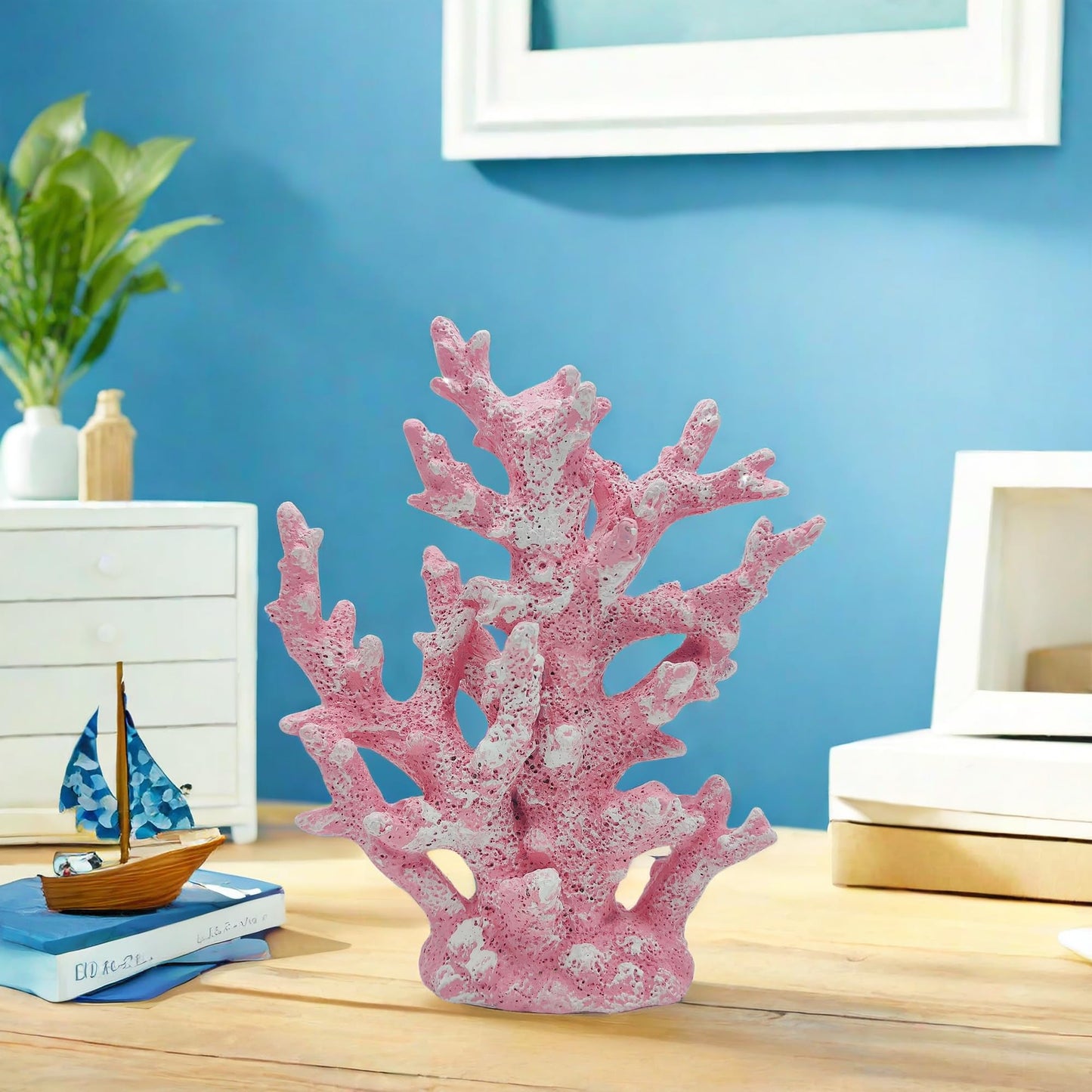Etlemonde Beach Coastal Decor Coral Reef Home Decor Coral Statue Sculpture Home,Desk,Bathroom,Desktop Shelf Statue,Marine Themed Gifts (Pink Coral)